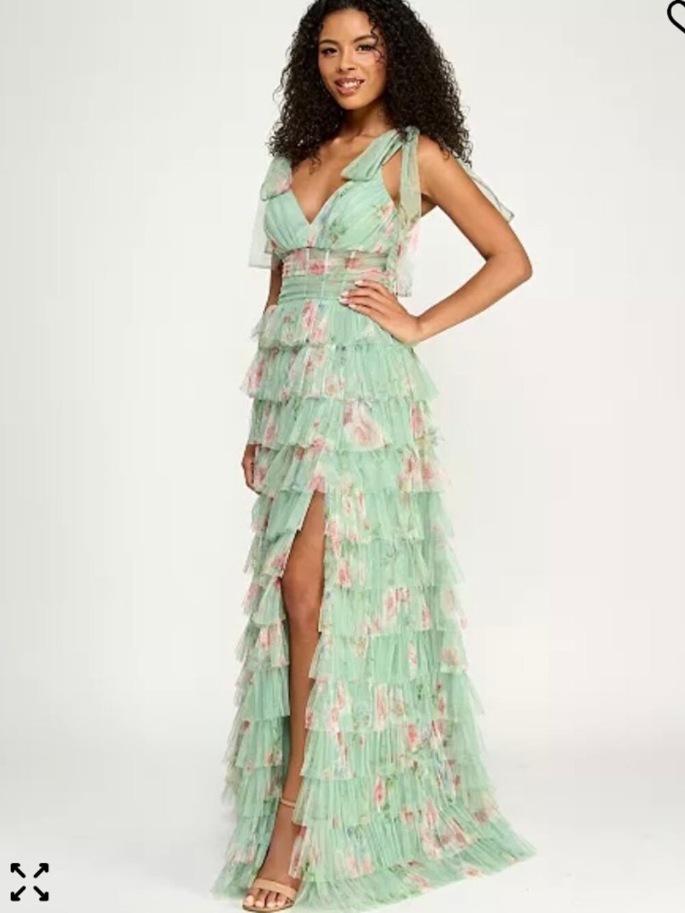 B. Darlin  Women's Jrs  Printed Tiered Ruffle Floral Gown WEDDING PROM